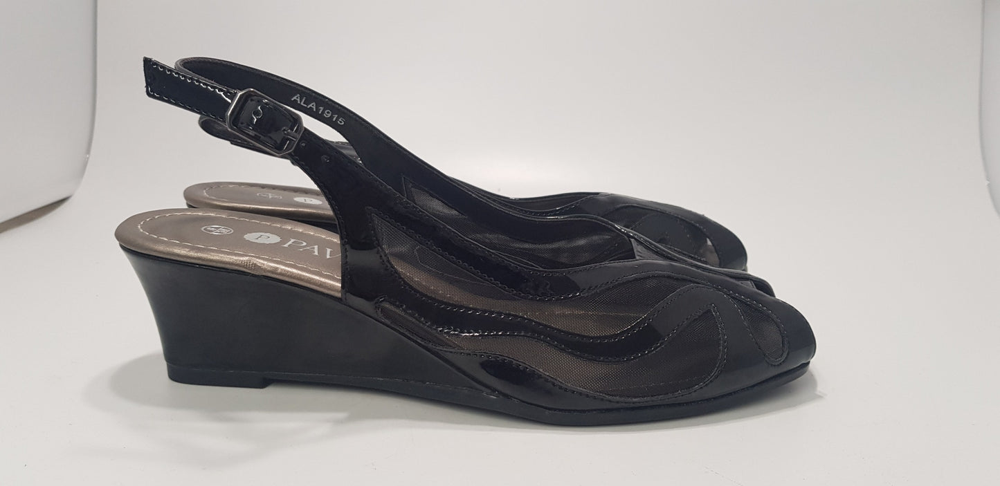 Pavers Open Toe Black Wedge Sandal Size 6 Brand New