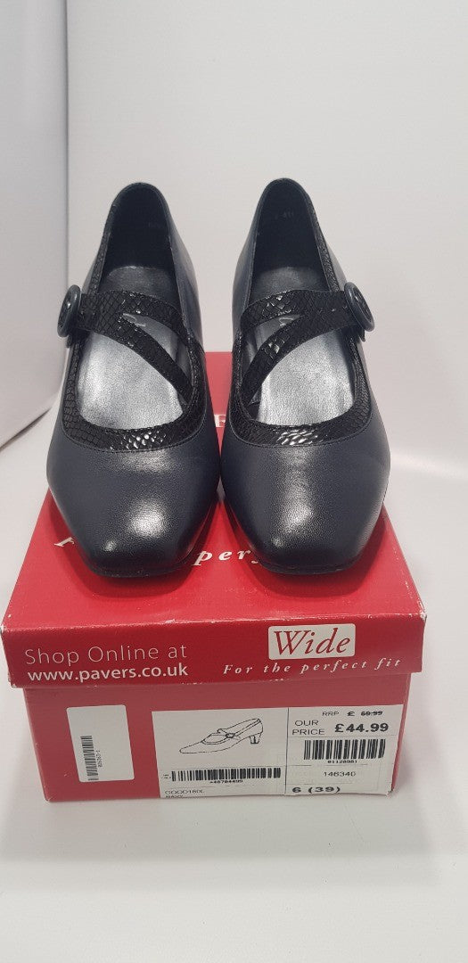 Pavers Navy Blue Wide Fit Court Shoe Size 6 Leather Upper Nearly New