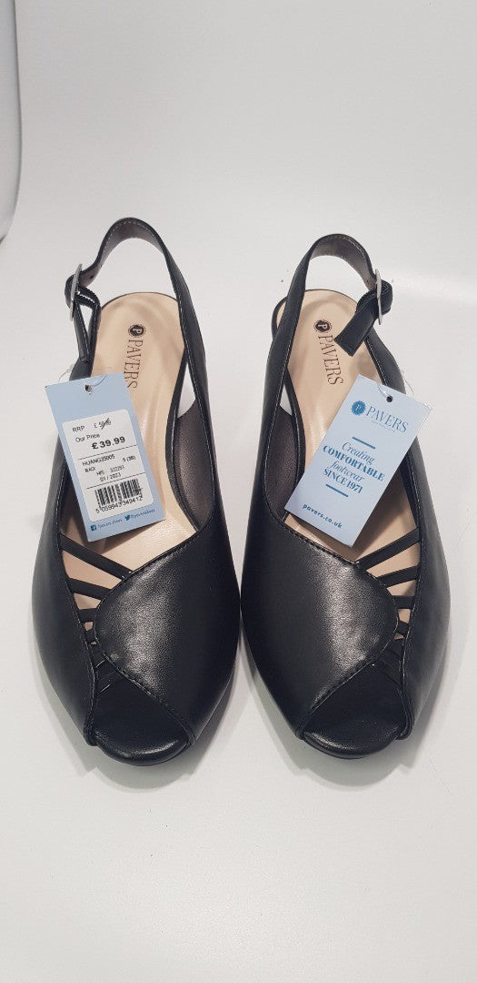 Pavers Open Toe Black Black Heel Shoe Size 5 Brand New