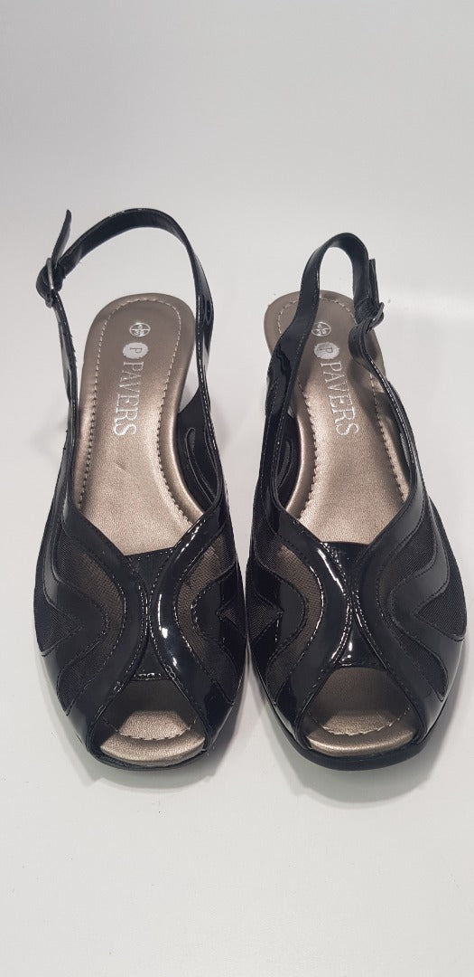 Pavers Open Toe Black Wedge Sandal Size 6 Brand New