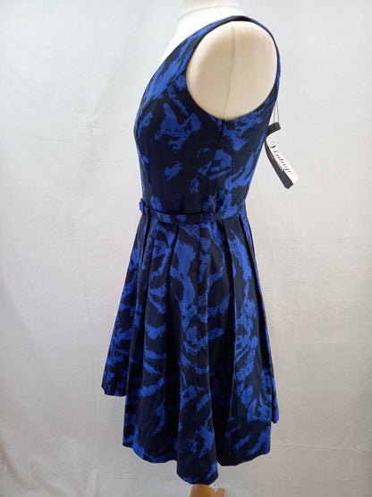 Ossie Clark Vintage Blue Fit & Flare V Neck Summer Dress New with Tags - Size 12