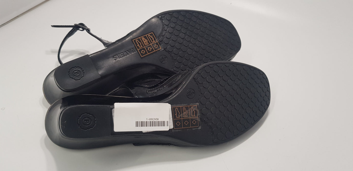 Pavers Open Toe Black Wedge Sandal Size 6 Brand New