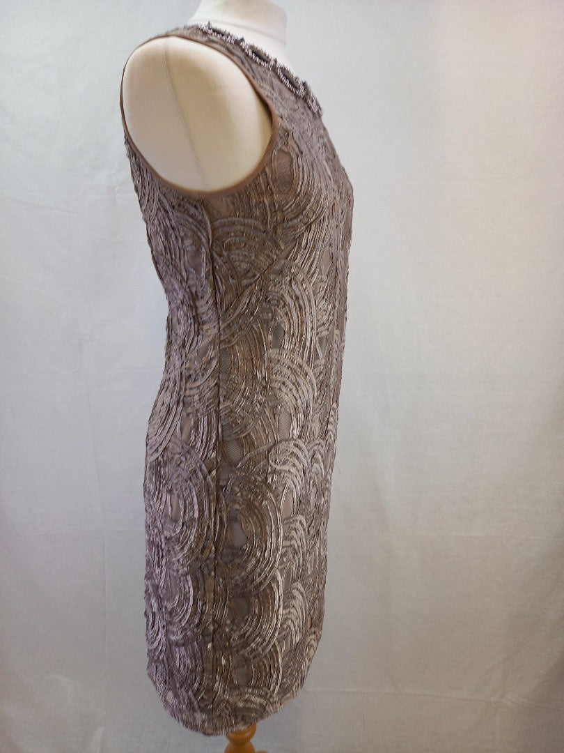 Adrianna Papell Nude Sequin Embellished Textured Shift Dress - Size 12
