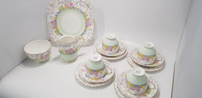 Royal Grafton Spring Time Tea Set x4 settings Plus Jug, Plate & Bowl Vintage/Rare VGC