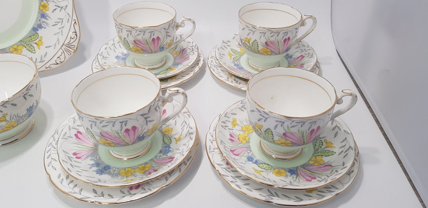 Royal Grafton Spring Time Tea Set x4 settings Plus Jug, Plate & Bowl Vintage/Rare VGC