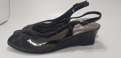 Pavers Open Toe Black Wedge Sandal Size 6 Brand New