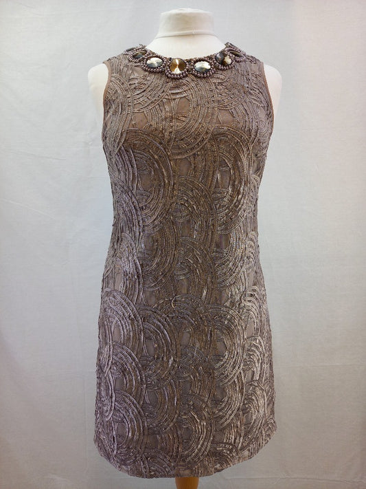 Adrianna Papell Nude Sequin Embellished Textured Shift Dress - Size 12