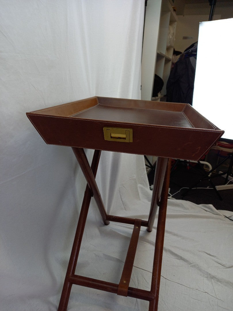 Butler's Tray Table Leather, Removeable Serving Serveware with Stand in Brown