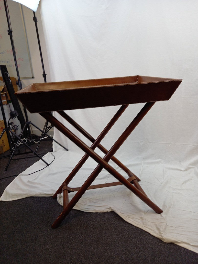 Butler's Tray Table Leather, Removeable Serving Serveware with Stand in Brown