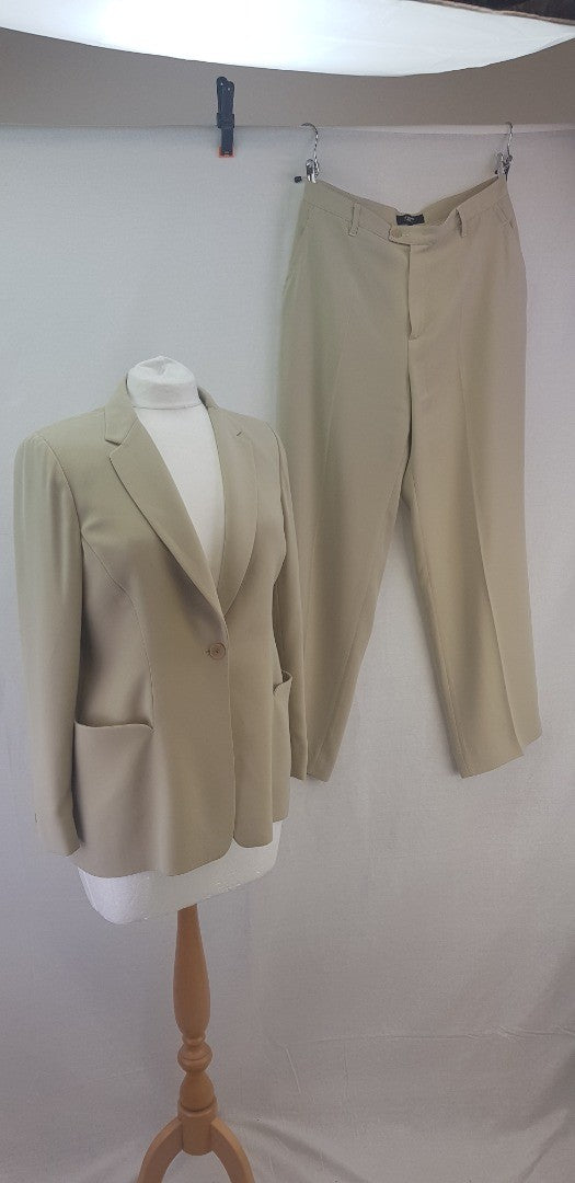 Philippe Adec Womens Trouser Suit Beige Size 14 GC