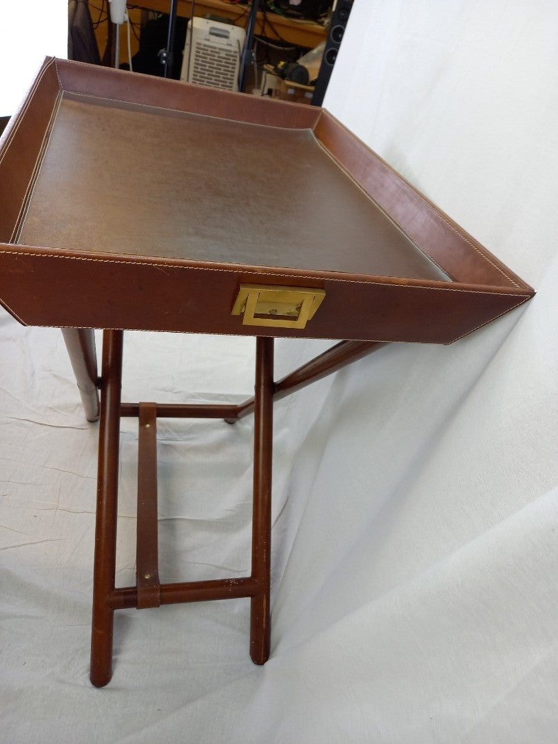 Butler's Tray Table Leather, Removeable Serving Serveware with Stand in Brown