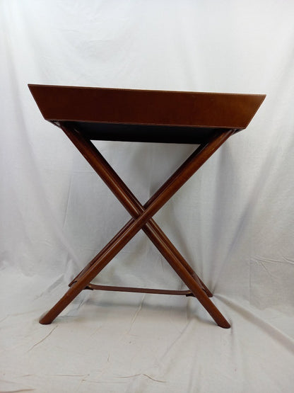 Butler's Tray Table Leather, Removeable Serving Serveware with Stand in Brown