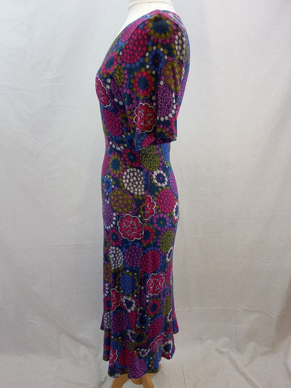 Mistral Dandy Crazy Multicoloured V Neck Catherine Dress New with Tag - Size 10