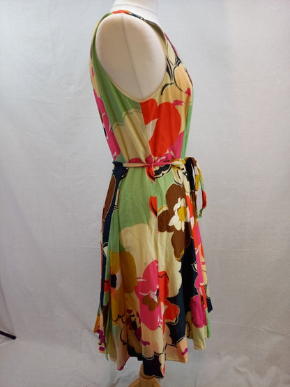 Phase Eight Multicoloured Floral Cotton Floaty Belted Summer Dress - Size 16