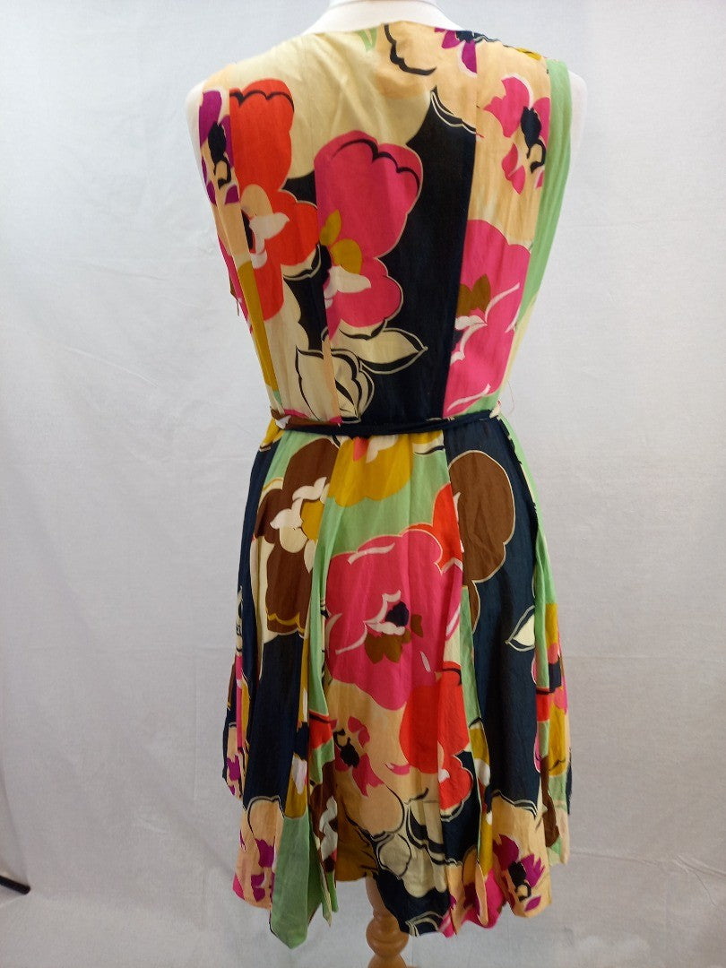 Phase Eight Multicoloured Floral Cotton Floaty Belted Summer Dress - Size 16