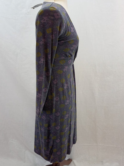 Seasalt Blue-Grey Dotted Floral Long Sleeve V-neck Dress - Size UK 8