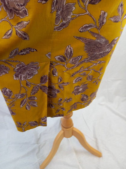 Joules Mustard Yellow Floral V Neck Cotton Summer Dress - Size UK 16