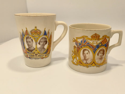 Coronation of George VI 1937 2x Commemorative Vintage Mugs Royal Memorabilia