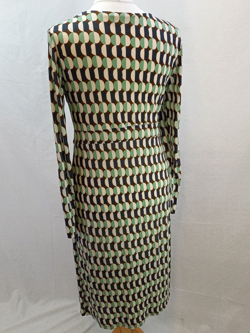 Boden Multicoloured Abstract Semicircle Pattern Knee Length Dress - Size UK 14L