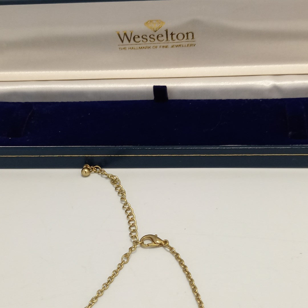 Wesselton Gold Tone Choker Style Norwegian Necklace - Boxed.