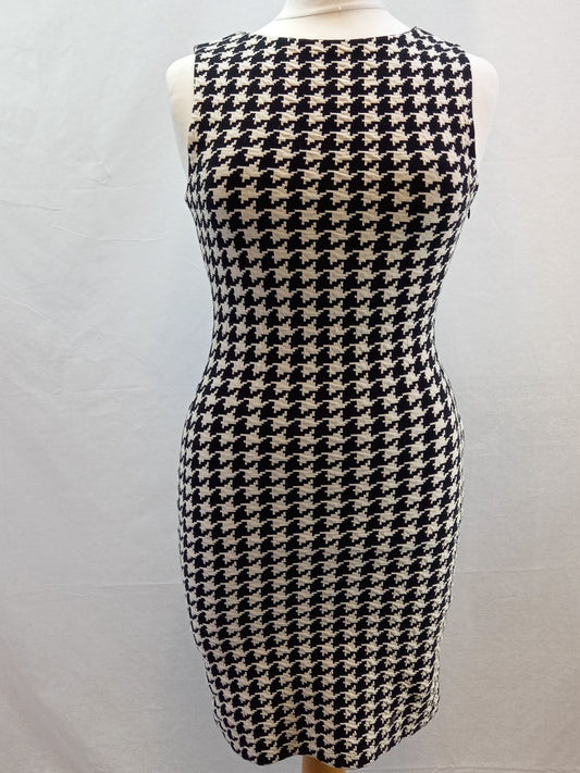 Reiss Black & White Dogtooth Retro Bodycon Sleeveless Dress - Size UK 10