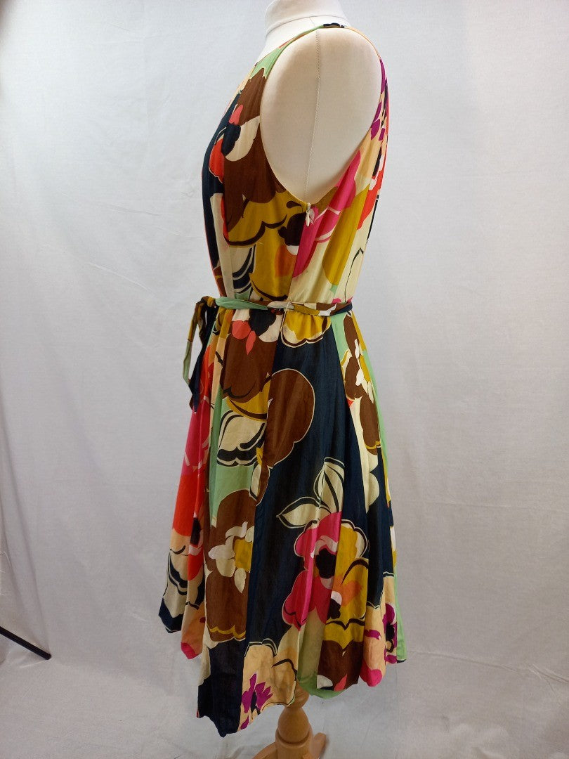 Phase Eight Multicoloured Floral Cotton Floaty Belted Summer Dress - Size 16