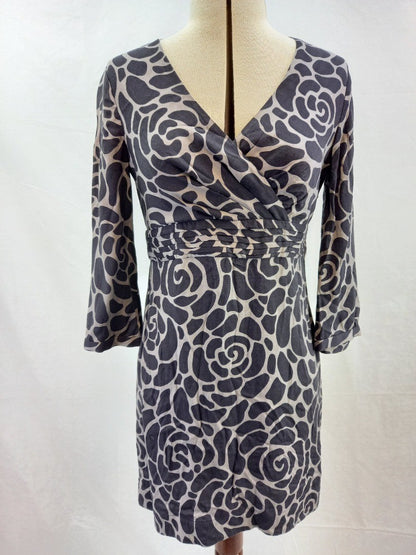 Boden Grey 3/4 Sleeve Abstract Floral Lightweight Mini Dress - Size UK 8