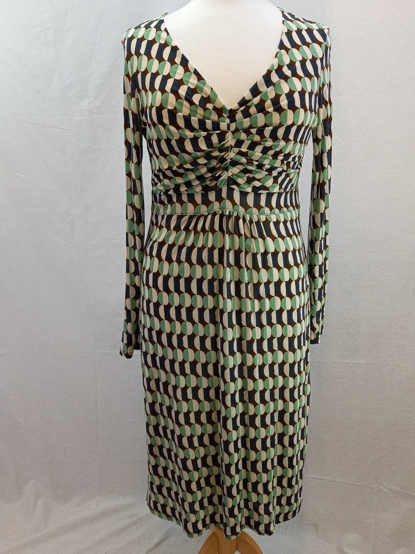 Boden Multicoloured Abstract Semicircle Pattern Knee Length Dress - Size UK 14L