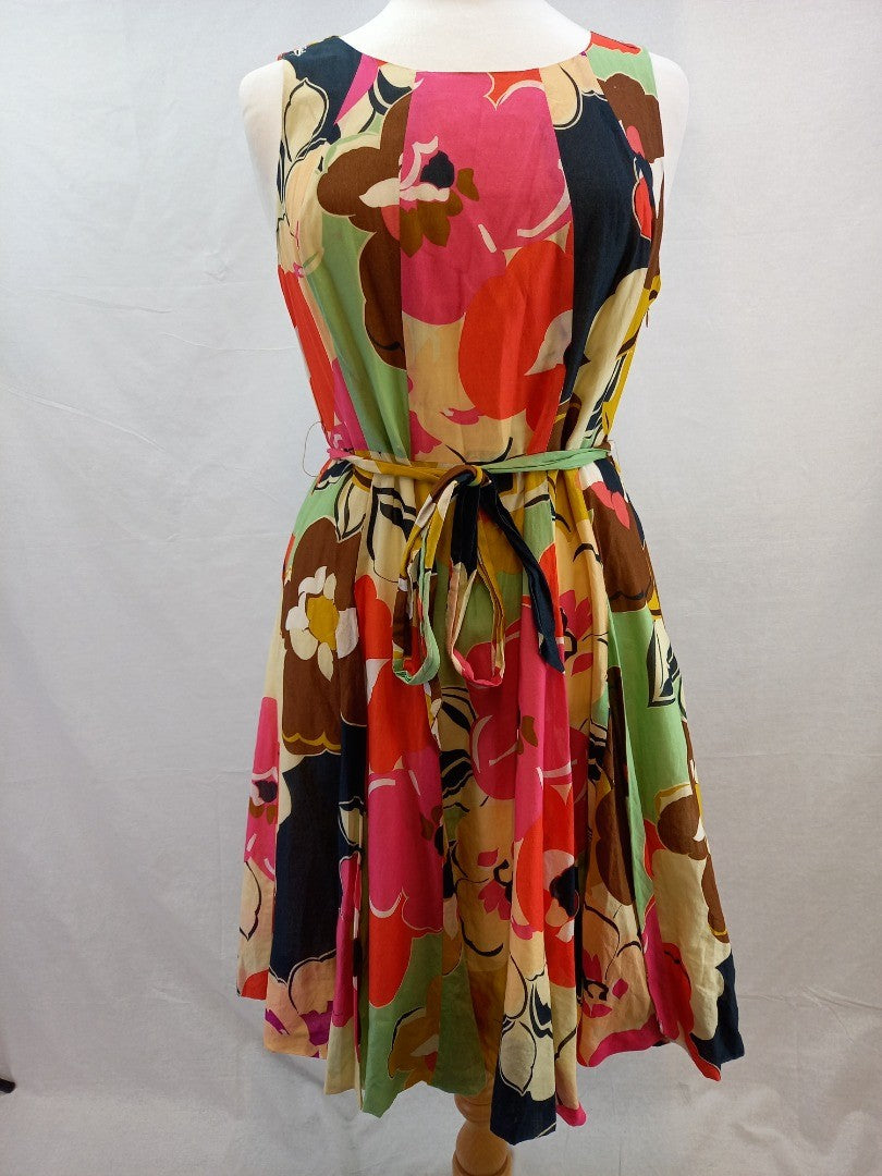 Phase Eight Multicoloured Floral Cotton Floaty Belted Summer Dress - Size 16