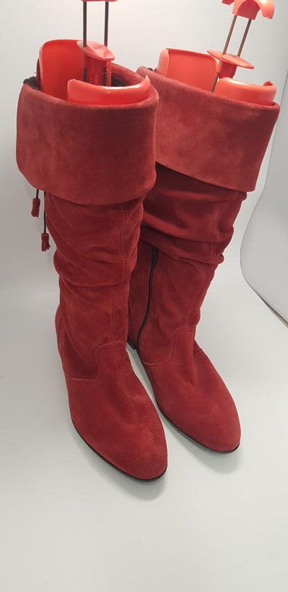 Artigiano Leather Claret Knee High Slouch Boots Size 8 Brand New