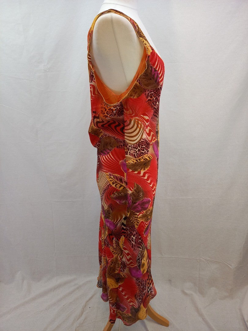Per Una Multicoloured Abstract Patterned Chiffon Overlay Maxi Dress NWT- Size 18