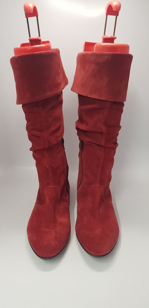 Artigiano Leather Claret Knee High Slouch Boots Size 8 Brand New