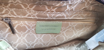 Vera Pelle Sage & Brown Leather Handbag Small Size New