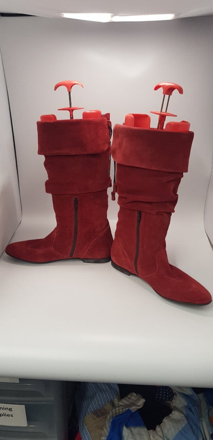 Artigiano Leather Claret Knee High Slouch Boots Size 8 Brand New