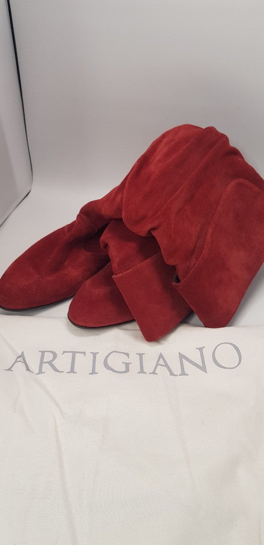 Artigiano Leather Claret Knee High Slouch Boots Size 8 Brand New