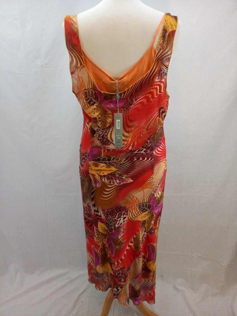 Per Una Multicoloured Abstract Patterned Chiffon Overlay Maxi Dress NWT- Size 18