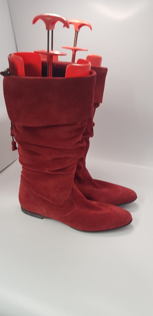 Artigiano Leather Claret Knee High Slouch Boots Size 8 Brand New