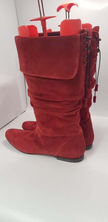 Artigiano Leather Claret Knee High Slouch Boots Size 8 Brand New