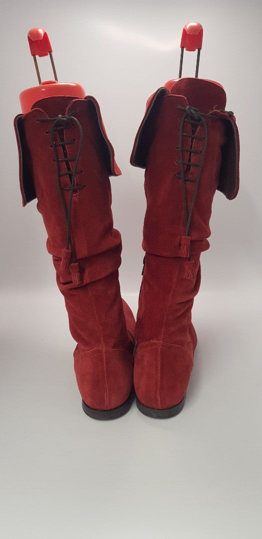 Artigiano Leather Claret Knee High Slouch Boots Size 8 Brand New