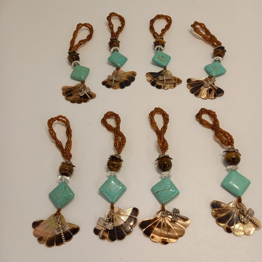 Turquoise, Shell and Tiger Eye Napkin Holders - Set of 8