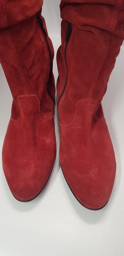 Artigiano Leather Claret Knee High Slouch Boots Size 8 Brand New