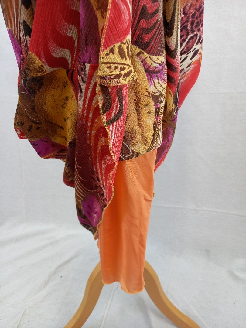 Per Una Multicoloured Abstract Patterned Chiffon Overlay Maxi Dress NWT- Size 18