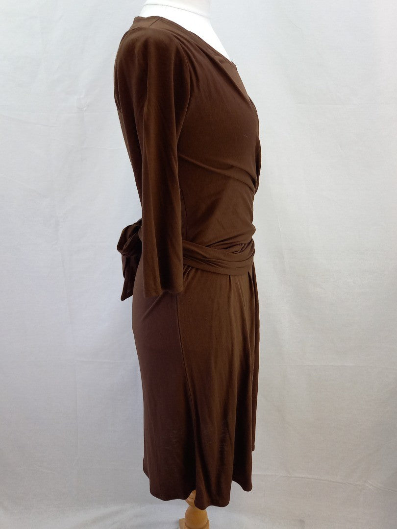 Toast Brown Modal Wool Jersey Wraparound Dress New with Tag - Size 10