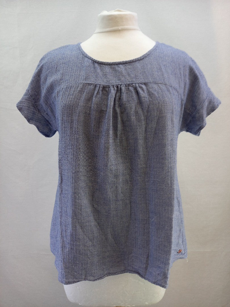 Harris Wilson Blue Cotton Smock Blouse Top with Button-down Back - Size 3