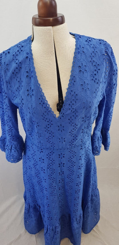 Aspiga - Victoria Cobalt Blue Broidery Midi Dress Size M BNWT