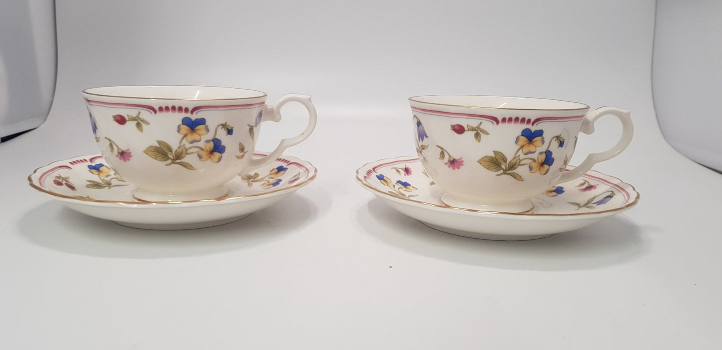 Nitto Pottery 2 x Cups & Saucers Japanese Floral Design VGC