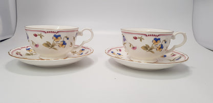 Nitto Pottery 2 x Cups & Saucers Japanese Floral Design VGC