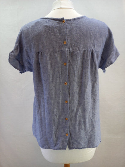 Harris Wilson Blue Cotton Smock Blouse Top with Button-down Back - Size 3