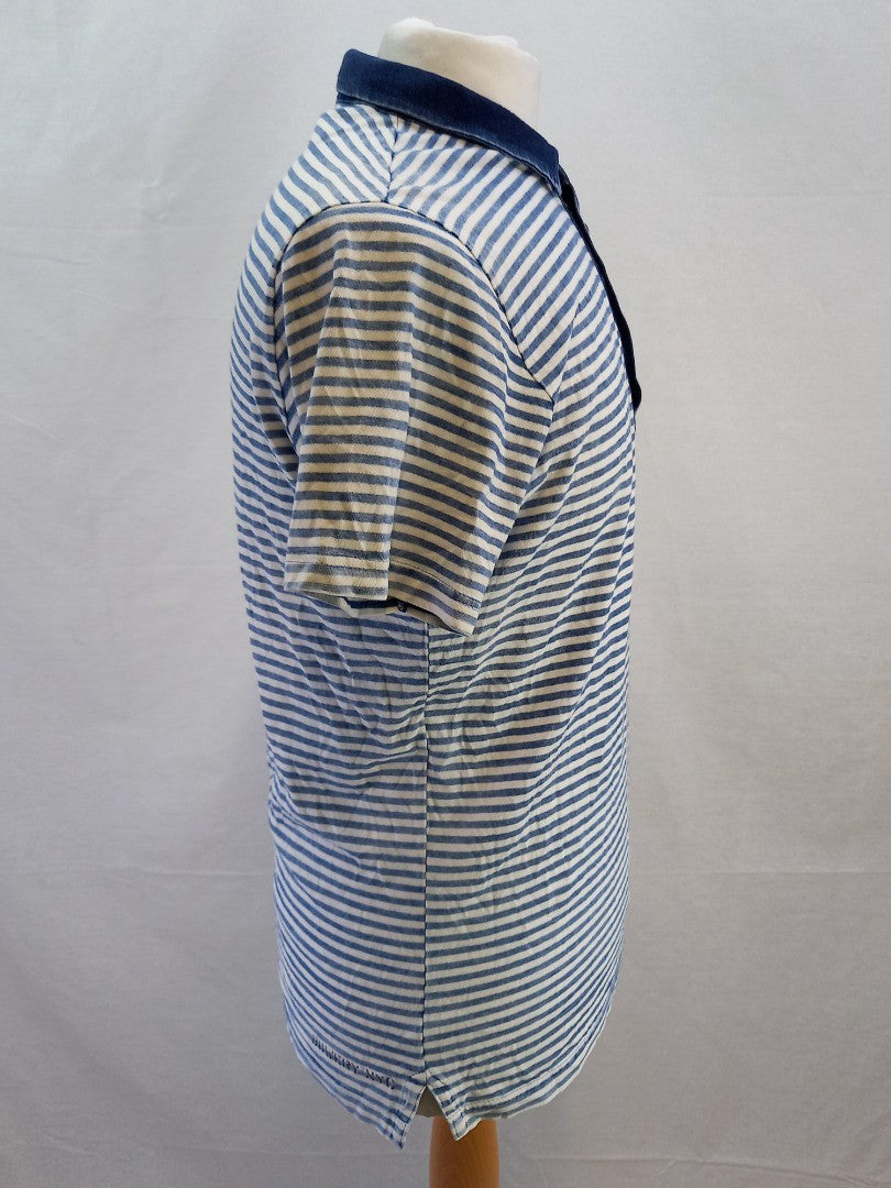 Bowery NYC Supply Blue & White Striped Collared Cotton Mens T Shirt - Size S