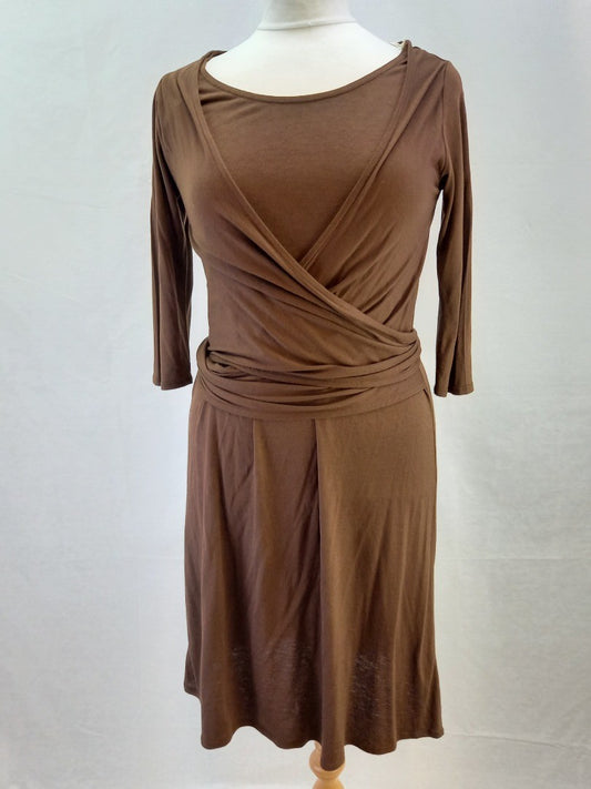 Toast Brown Modal Wool Jersey Wraparound Dress New with Tag - Size 10